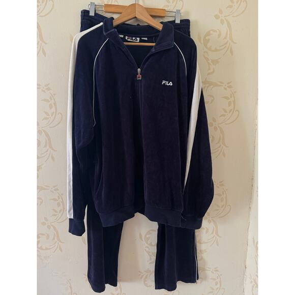 Vintage Y2K FILA Blue Velour Track Suit Sweatsuit Men's Large - Picture 1 of 5